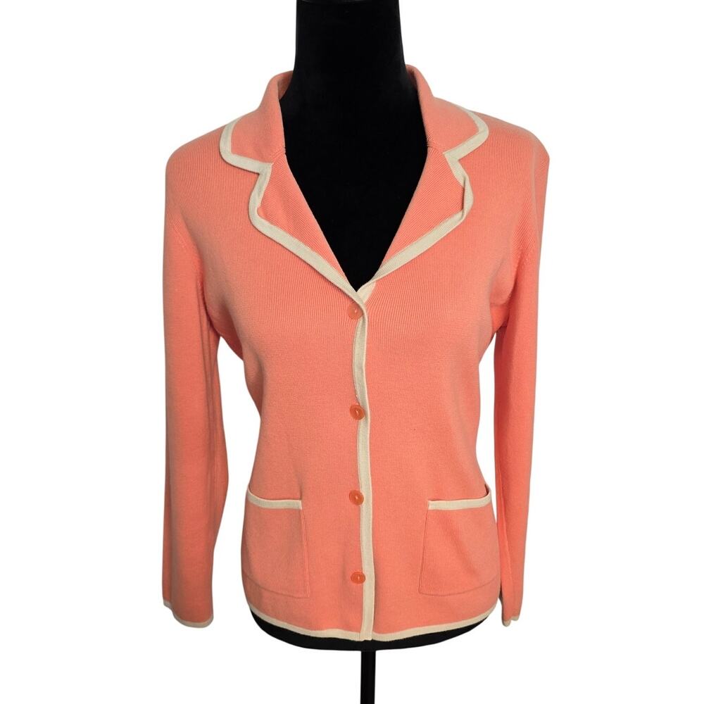 Vintage Goodclothes Coral Cotton Knit Cardigan Jacket Large Contrast Trim